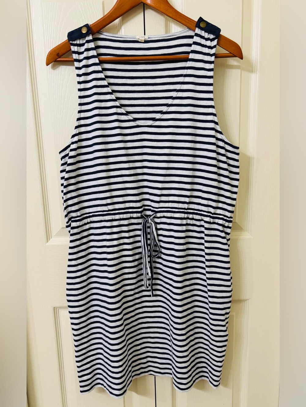 J. Crew Navy and White Striped Sleeveless Drawstring One-Piece